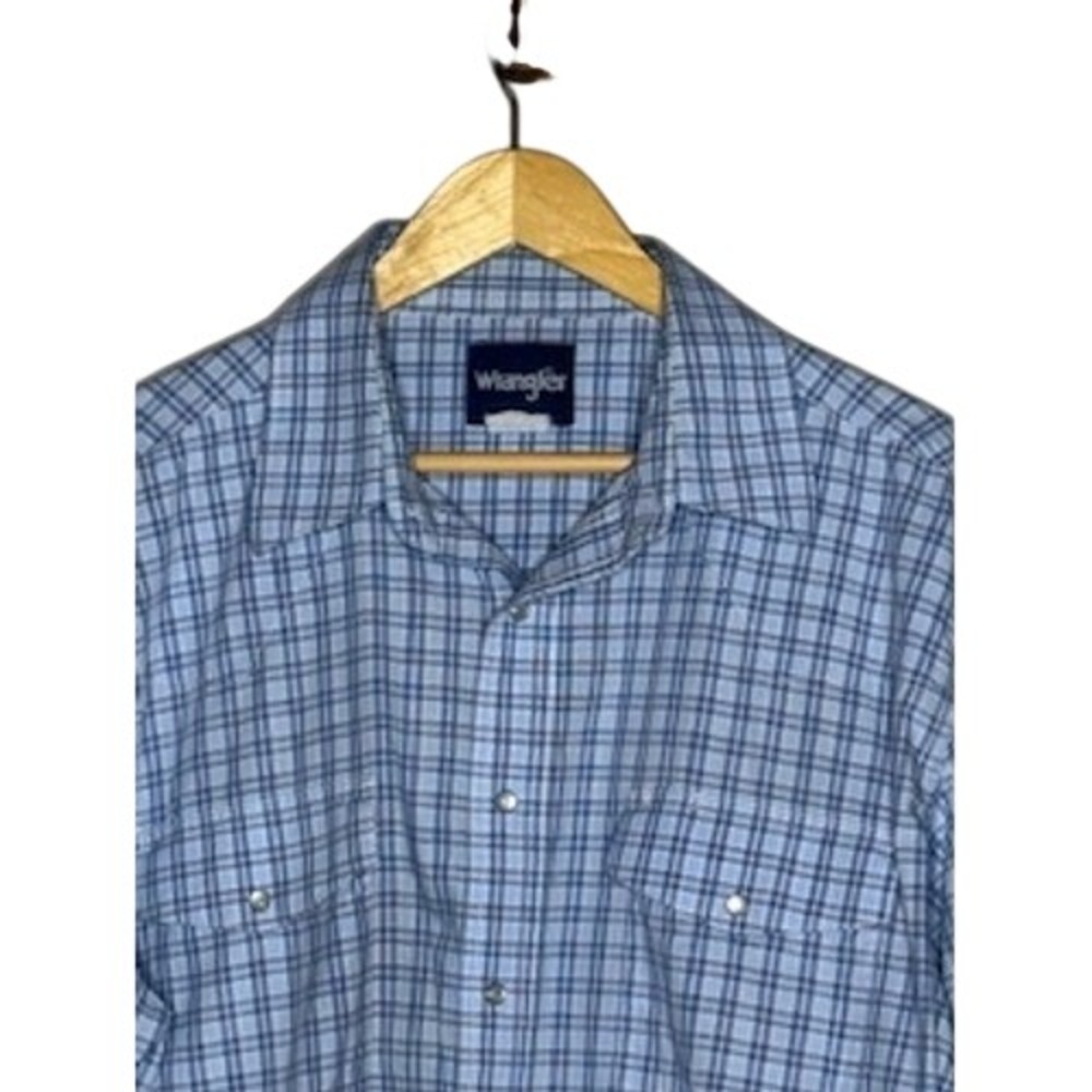 Wrangler Blue Plaid Western Shirt Mens Large Pearl Snap Long Sleeve - Picture 3 of 4